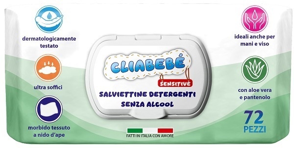 Budetta Farma CliaBebè Sensitive Salviettine Detergenti Senza Alcol, 72 Salviette
