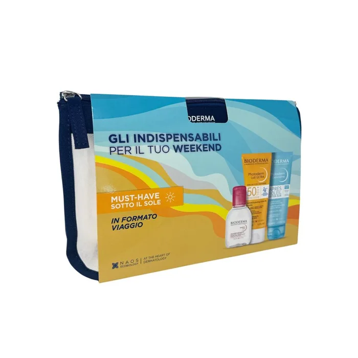 Bioderma Kit Gli Indispensabili per il Tuo Weekend - kit protezione solare e skincare pelli sensibili, 3 prodotti + pochette