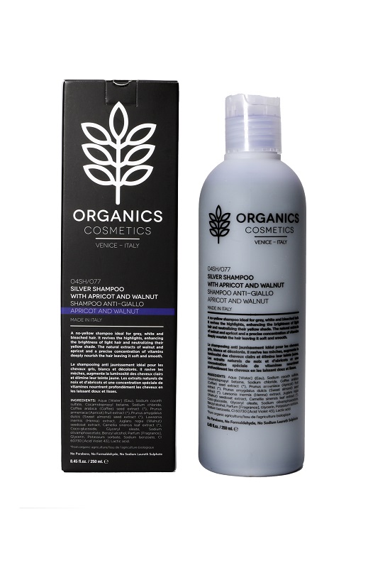 Organics Cosmetics Shampoo Antigiallo Per Capelli Bianchi Grigi E Decolorati Con Albicocca E Noce 250ml