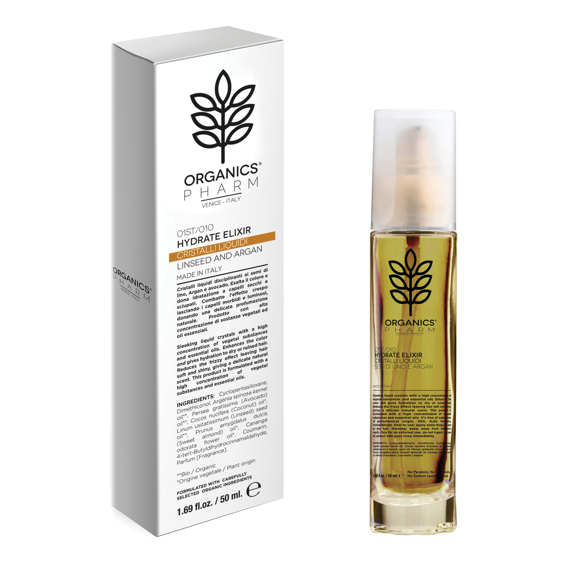 Organics Cosmetics Hydrate Elixir Idratante Per Capelli Secchi E Danneggiati 50ml