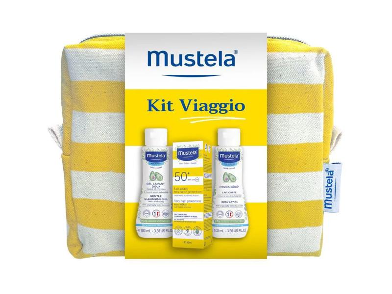 Mustela Kit Viaggio con Latte Solare SPF50+40ml + Detergente 100ml + Idratante 100ml + Pochette in Regalo