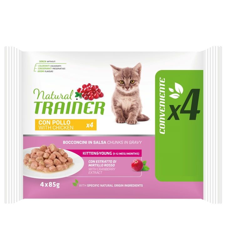 TRAINER NATURAL GATTO KITTEN YOUNG GRAVY (IN SALSA) POLLO 4x85GR (bustina) MULTIPACK — confronto prezzi