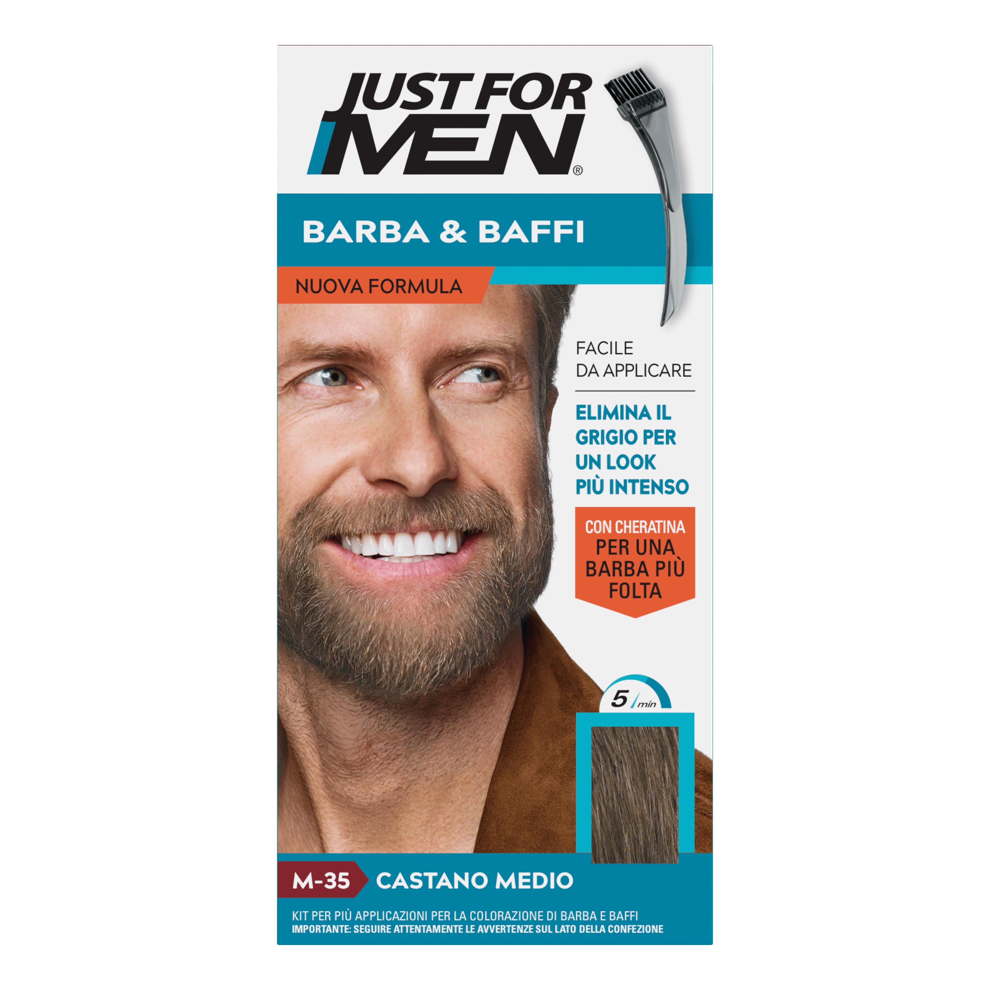 Just for men barba&baffi nuova formula con cheratina m35 kit castano medio base colore 14 g + attivatore colore 14 g — confronto prezzi