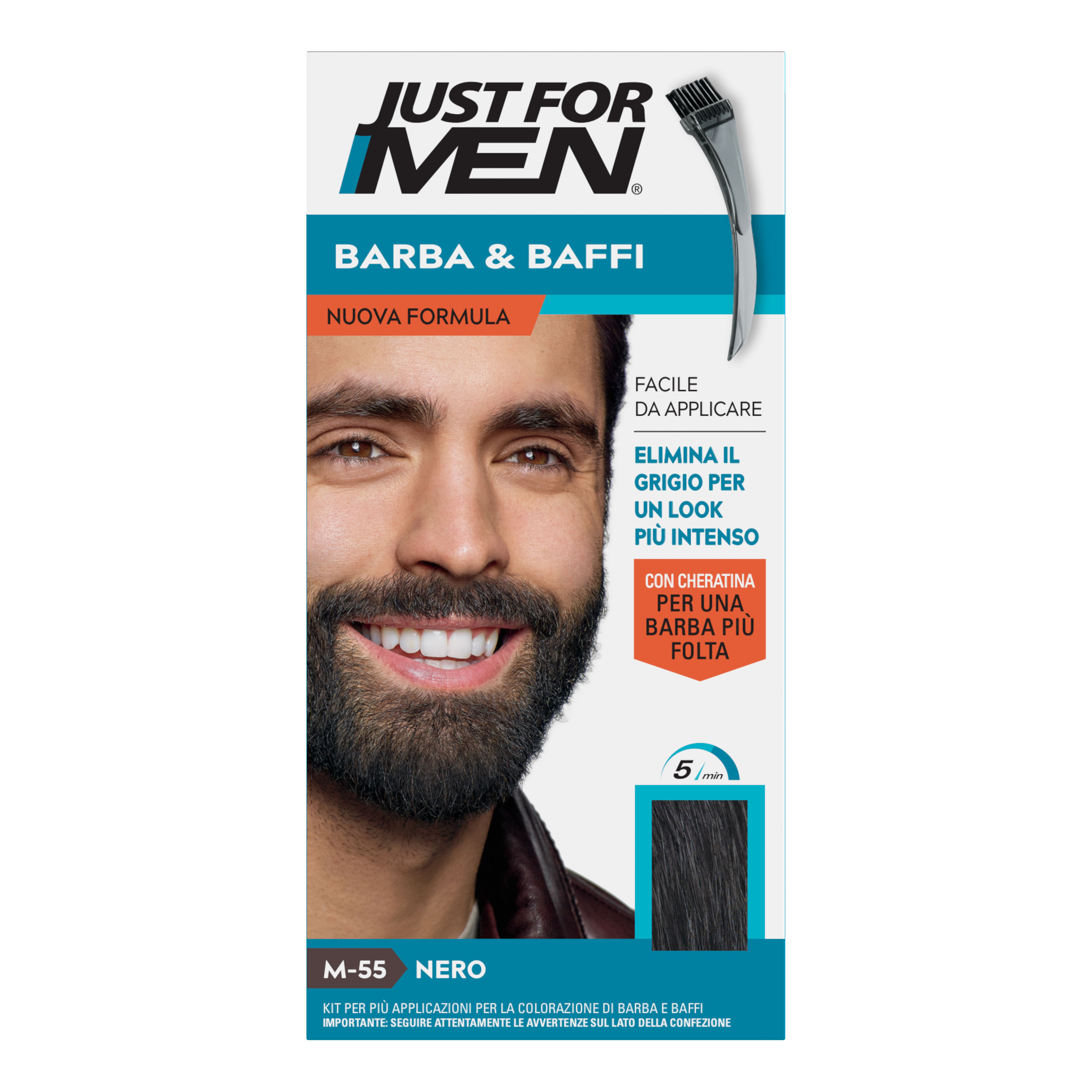 Just for men barba&baffi nuova formula con cheratina m55 kit nero base colore 14 g + attivatore colore 14 g