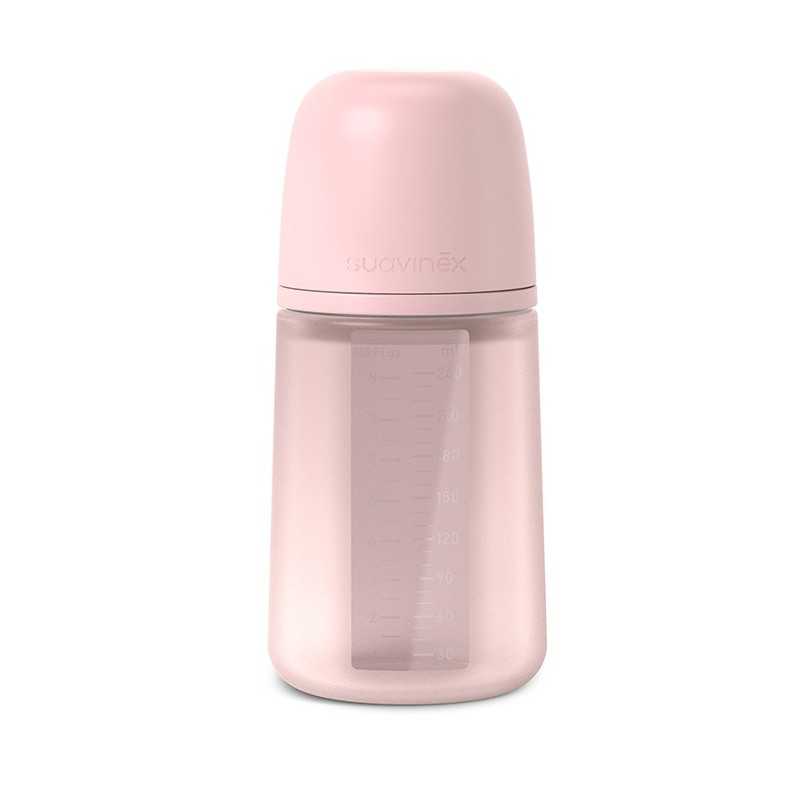 Suavinex Colour Essence 3m+ Biberon Flusso Medio In Silicone Colore Acqua Di Rosa 240ml