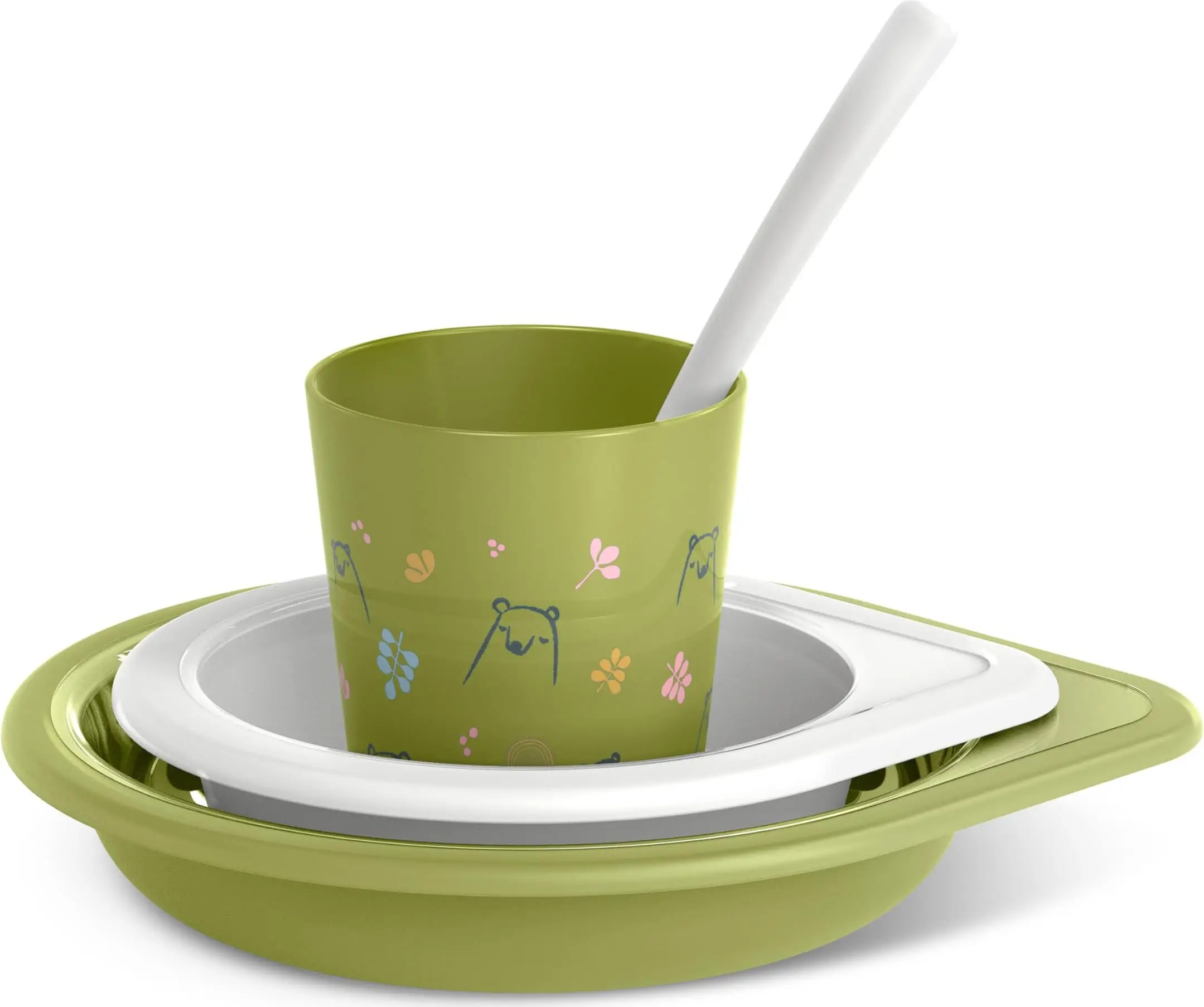 Suavinex Set Svezzamento Bambino Con Piatto Piano + Scodella + Tazza + Cucchiaio Pistacchio