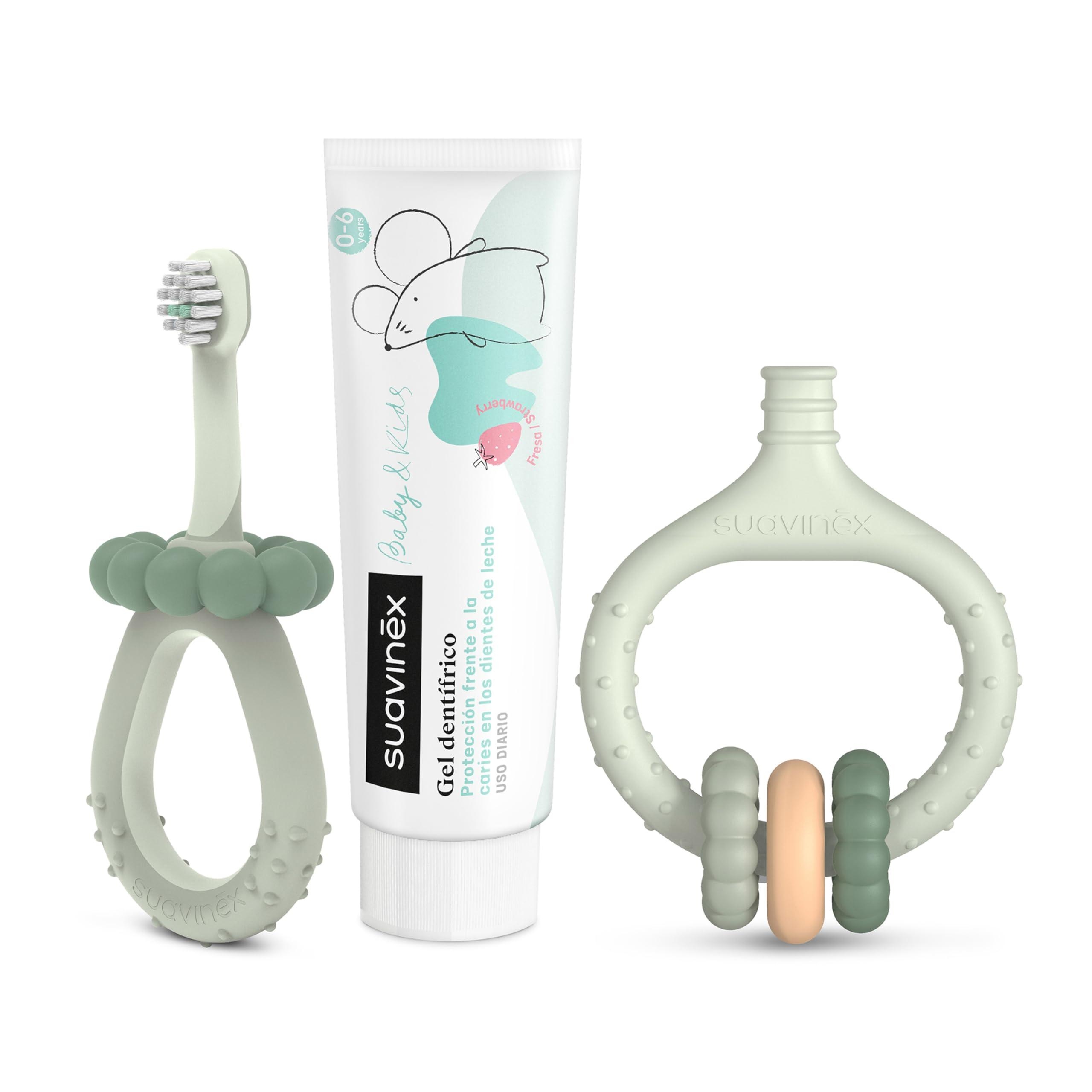 Suavinex Mio Primo Set Di Igiene Orale 0-6 Anni Con Massaggiagengive 0m+ Spazzolino E Dentifricio 50ml Colore Verde
