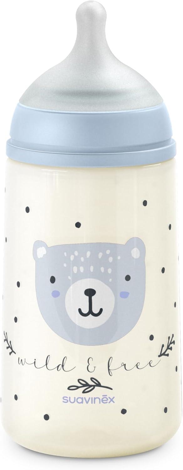 Suavinex Wild&free Biberon Plastica Tettarella Sx Pro Flusso Medio Anticolica 3m+ In Silicone Azzurro 270ml