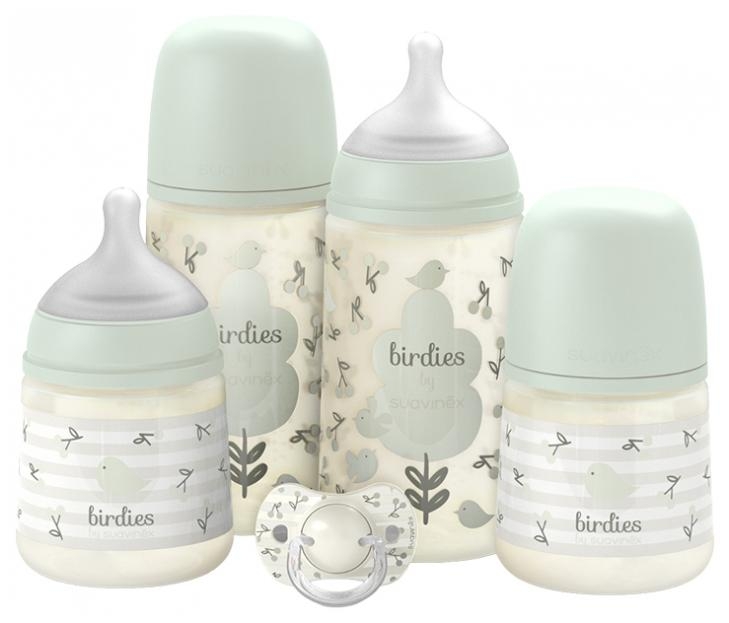 Suavinex Birdies Newborn Set 2 Biberon 150ml + 2 Biberon 270ml + 1 Succhietto 0-6 Mesi Verde