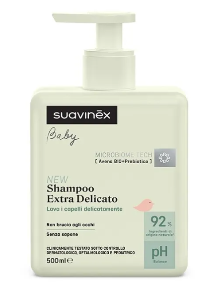 Suavinex Baby Shampoo Extra Delicato Shampoo per Capelli Delicati del Neonato con Avena Bio e Prebiotico 500 ml