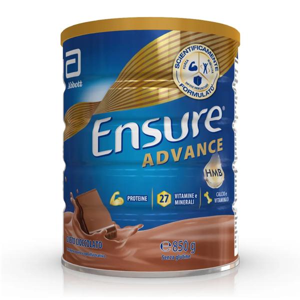 Ensure Advance Integratore Alimentare Proteico e Multivitaminico con HMB Formato polvere 850g Gusto Cioccolato