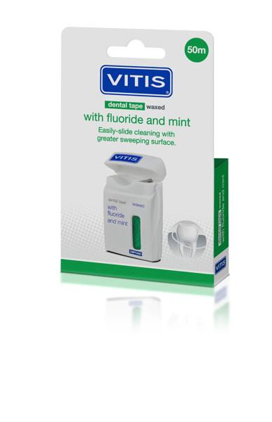 Vitis Dental Tape Filo Interdentale Con Cera Fluoro e Menta 50 m