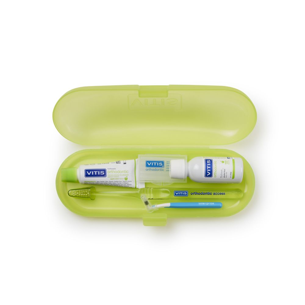 Dentaid Vitis Kit Orthodontic Composto da Dentifricio 15ml + 1 Spazzolino + 1 Scovolino + Cera Ortodontica + Collutorio 30ml