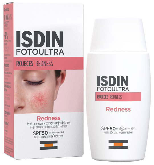 Isdin FotoUltra Redness SPF50 - Crema solare viso per gli arrossamenti e la couperose, 50 ml