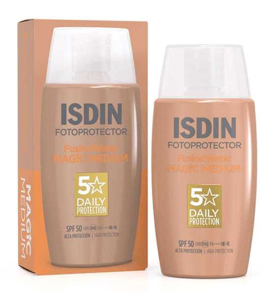 ISDIN Fotoprotector Fusion Water Magic Color SPF 50 Crema Solare Viso Colorata Medium 50 ml