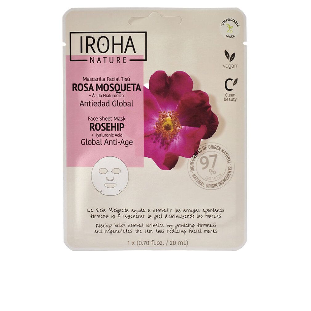 IROHA Maschera velo anti age Nature con estratto di rosa canina e acido ialuronico