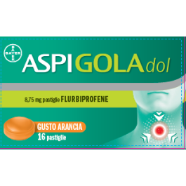 Aspi Gola Dol Caramelle Gola Antinfiammatorio per Mal di gola, 16 Pastiglie Senza Zucchero Arancia