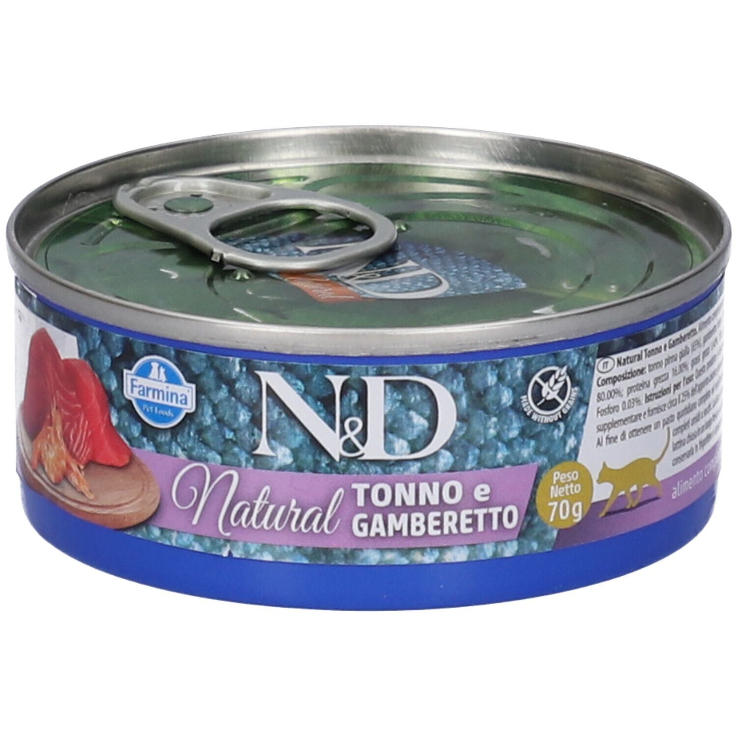 Farmina N&D Natural con Tonno & Gamberetto Wet Food per Gatti Adult 70 g Mangime