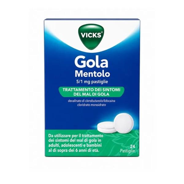 Vicks Gola Mentolo Per il Trattamento del Mal di Gola 24 Pastiglie