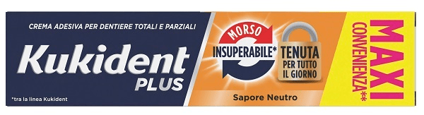 Kukident Plus Morso Insuperabile Crema Adesiva Per Dentiere Totali e Parziali Sapore Neutro 57 g