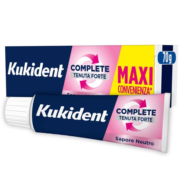 Kukident Complete Crema Adesiva Per Dentiere Totali e Parziali Sapore Neutro Maxi Formato 70 g