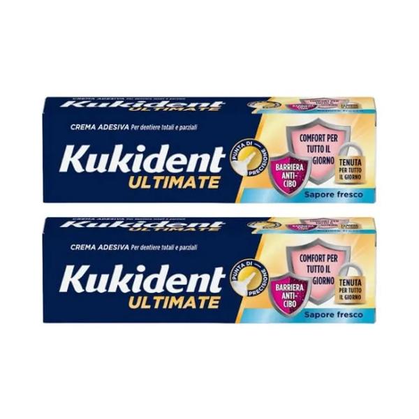 Kukident Ultimate Barriera Anti-cibo Crema Adesiva Sapore Fresco Bi-Pack 2x57 g