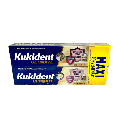 Kukident Ultimate Fresco Crema Adesiva per Dentiera e Protesi Dentali PROMO Bipacco 40 gr