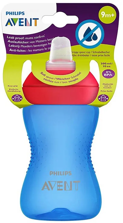 Avent My Grippy 9m+ Tazza Con Beccuccio Morbido Colore Blu Rosso 300ml