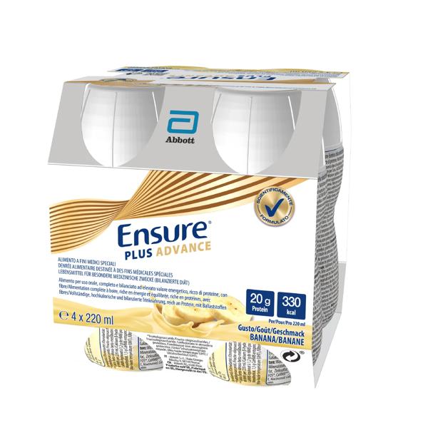 Ensure Plus Advance Alimento a Fini Medici Speciali Ipercalorico e Iperproteico Banana 4x220ml