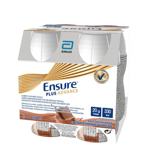 Ensure Plus Advance Alimento a Fini Medici Speciali Ipercalorico e Iperproteico Cioccolato 4x220ml