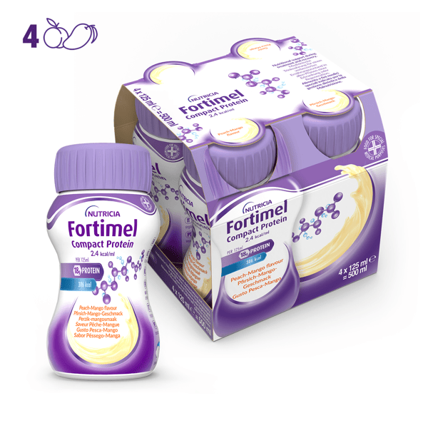 Fortimel Compact Protein, Gusto Pesca Mango, Ipercalorico e Iperproteico, 4x125ml