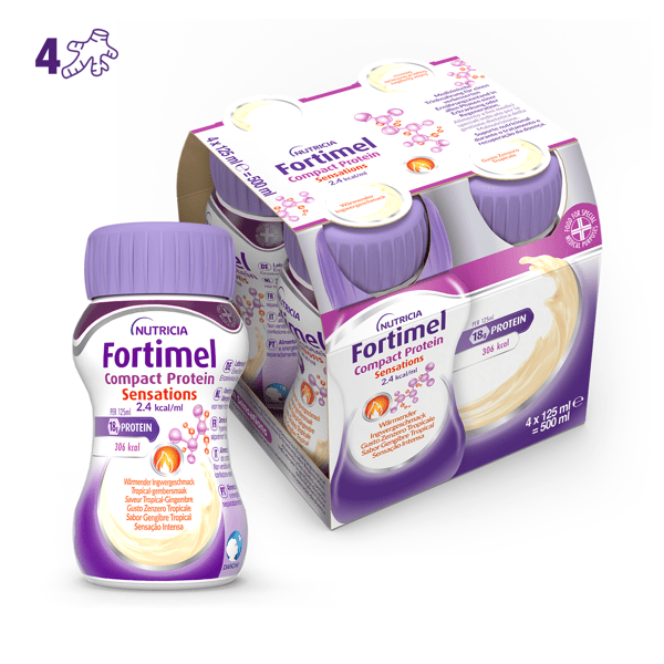 Fortimel Compact Protein Sensations, Gusto Zenzero Tropicale, Ipercalorico e Iperproteico, 4x125ml