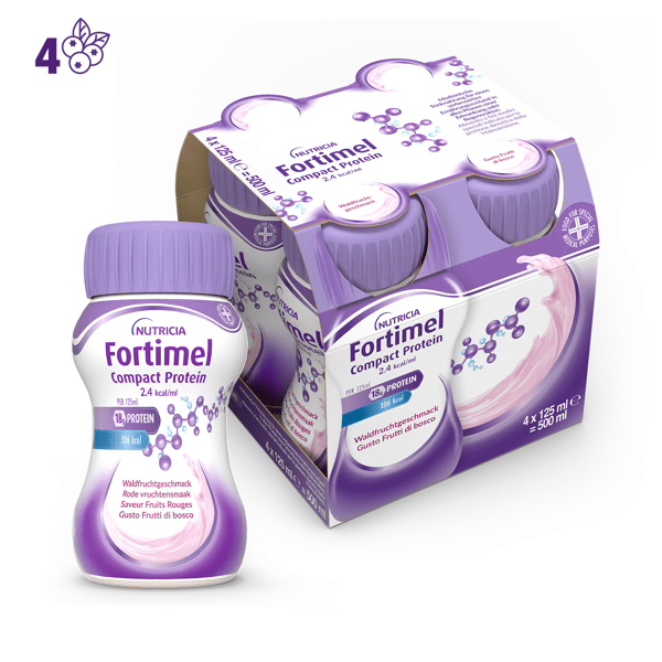 Fortimel Compact Protein, Gusto Frutti Di Bosco, Ipercalorico e Iperproteico, 4x125ml