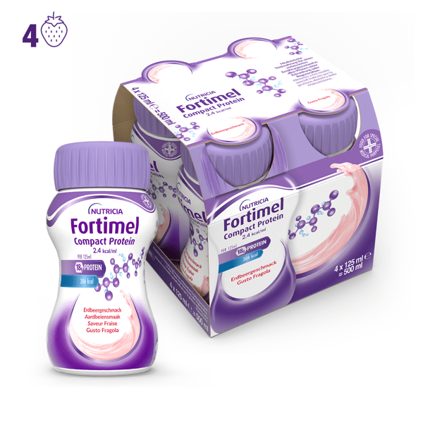 Fortimel Compact Protein, Gusto Fragola, Ipercalorico e Iperproteico, 4x125ml