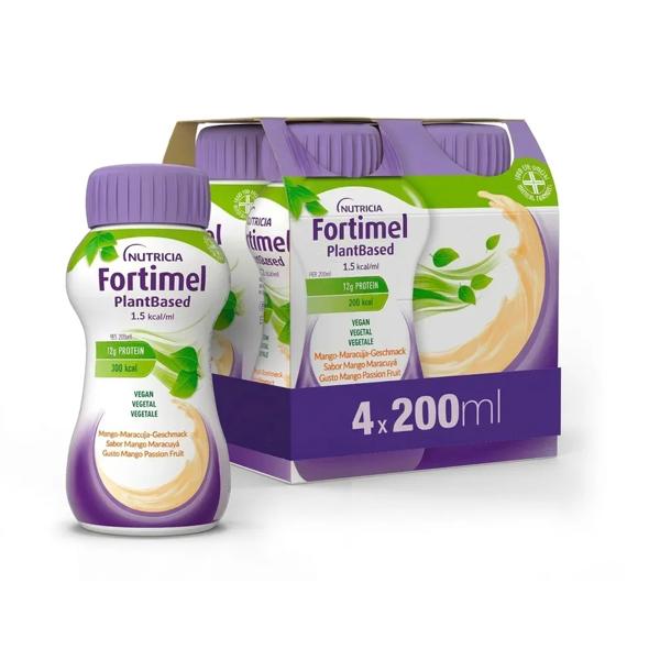 Nutricia Fortimel PlantBased Energy Supplemento Nutrizionale Ipercalorico Normoproteico Gusto Mango Passion Fruit, 4x200ml