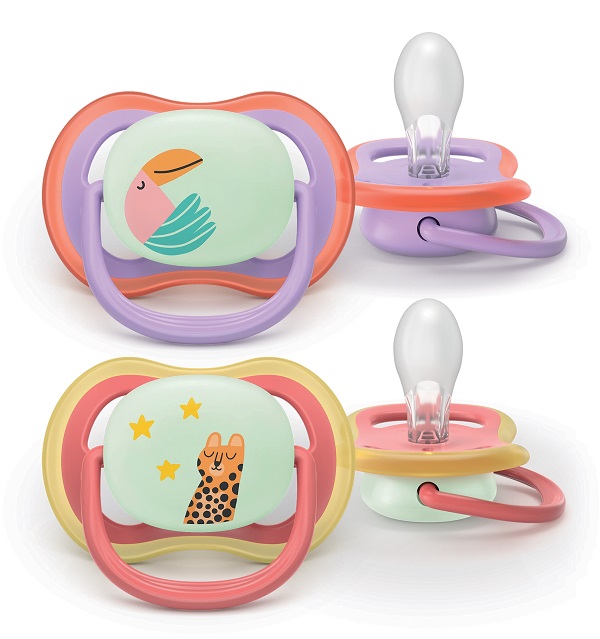 Philips avent succhietti air notte +18m con animali leopardo pappagallo 2 pezzi