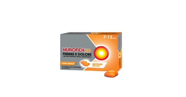 NurofenKid Febbre e Dolore 100 mg Ibuprofene Indicato Per Febbre 24 Capsule Molli Masticabili