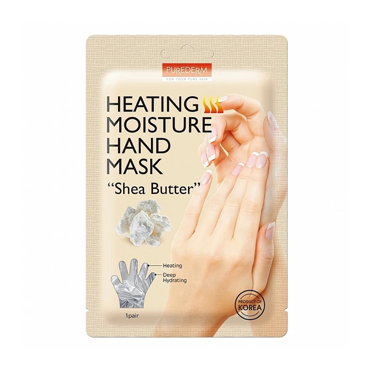 Purederm Maschera Mani Idratante Riscaldante con Burro di Karité, 1 Pezzo