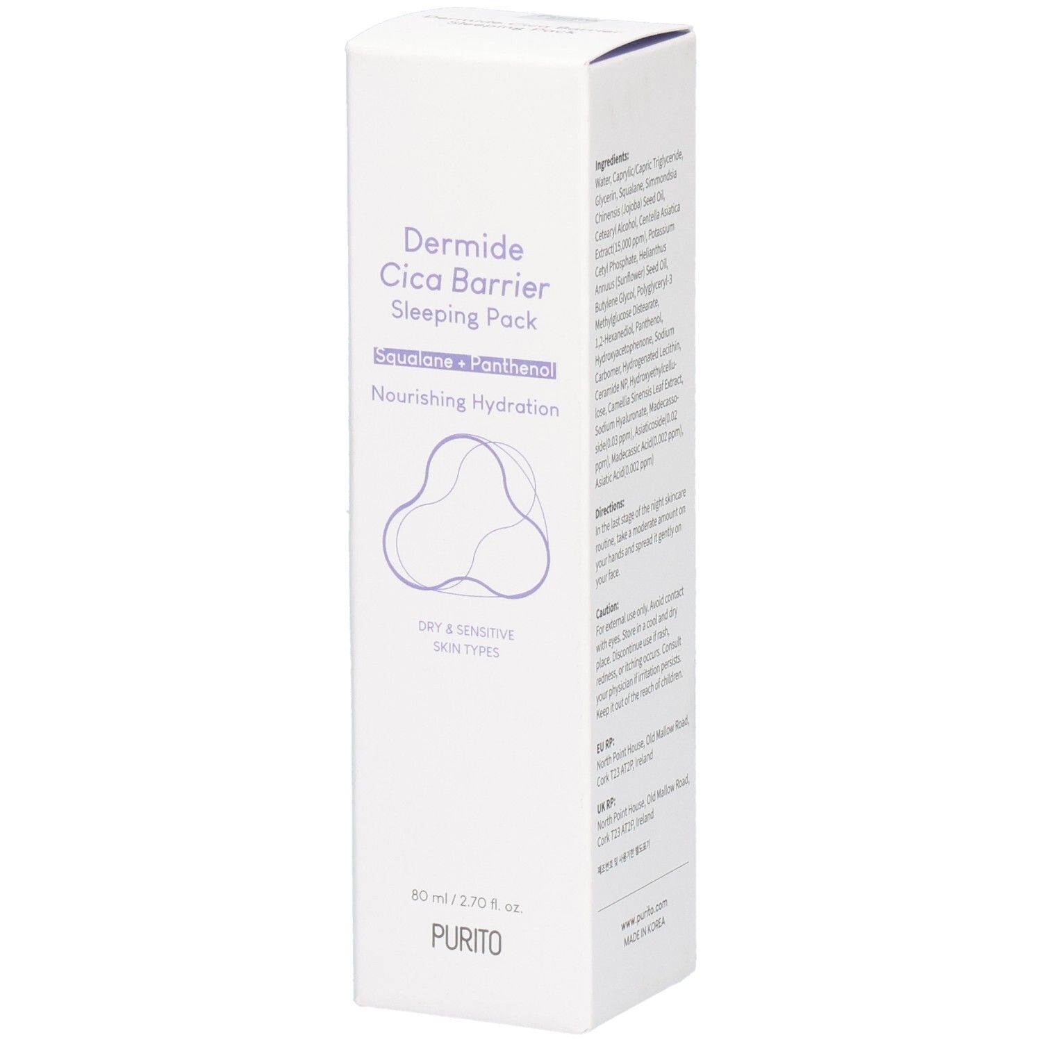 PURITO Dermide Cica Barrier Sleeping Pack – crema notte rigenerante 80 ml Gel