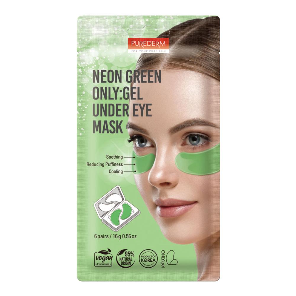 PUREDERM Neon Green Only Gel Under Eye Mask, 6 Pezzi