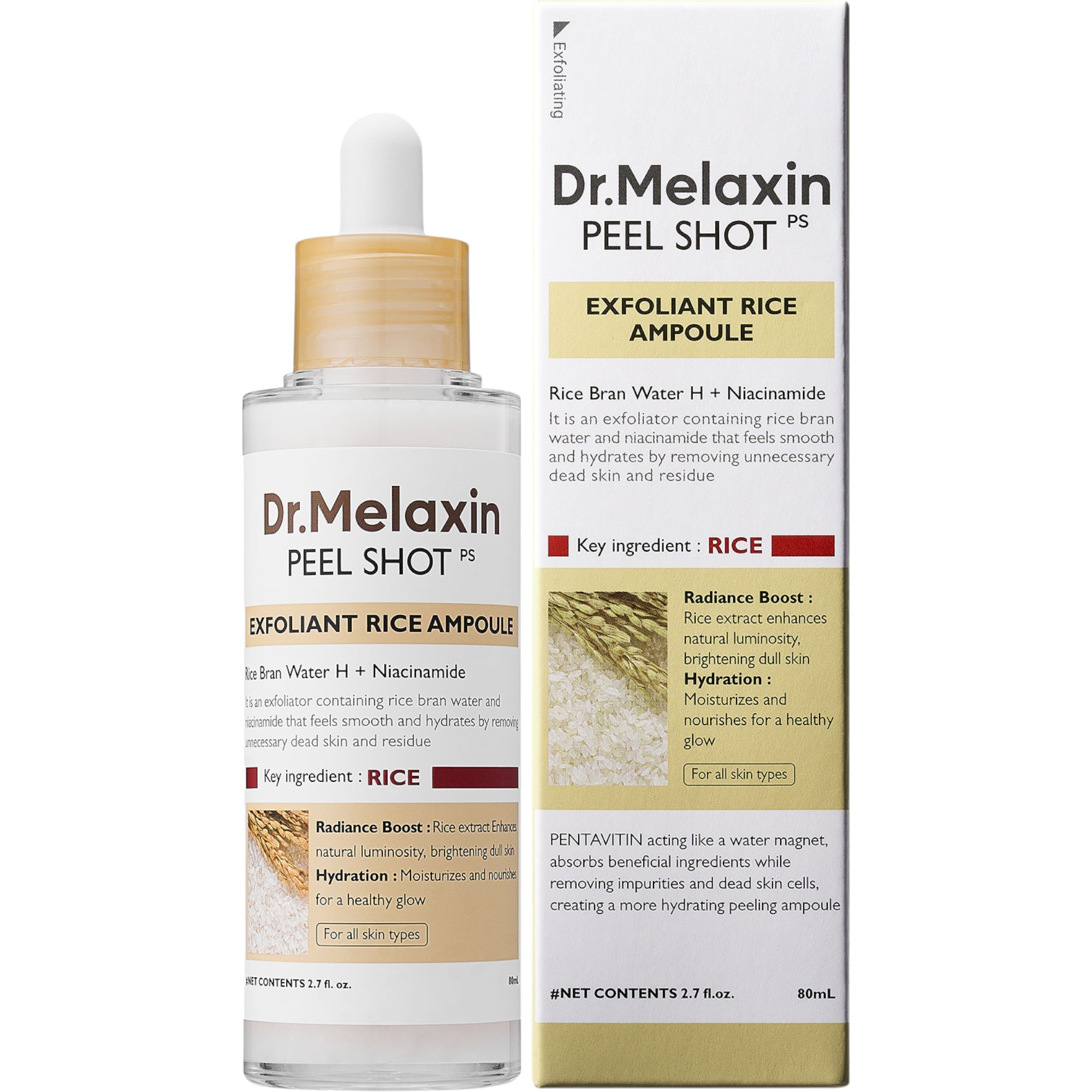 Fiala esfoliante Peel Shot White Rice di Dr. Melaxin 80 ml Siero