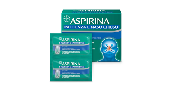 Aspirina Influenza e Naso Chiuso 10 Buste Antidolorifico Decongestionante contro Sintomi Influenzali
