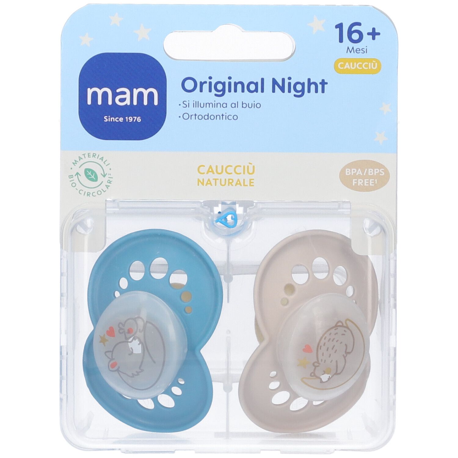 Mam Succhietto Original Night 16+ Bio-Circolare Caucciu Confezione Doppia Maschio 1 St