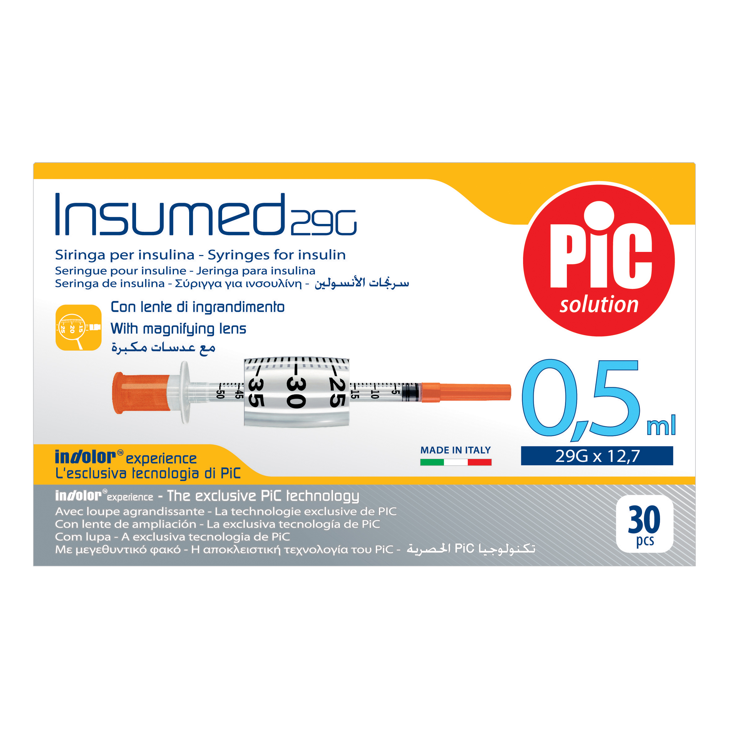 Pic - Insumed Siringa Insulina 0.5 Ml G29 12.7 Mm Confezione 30 Pezzi