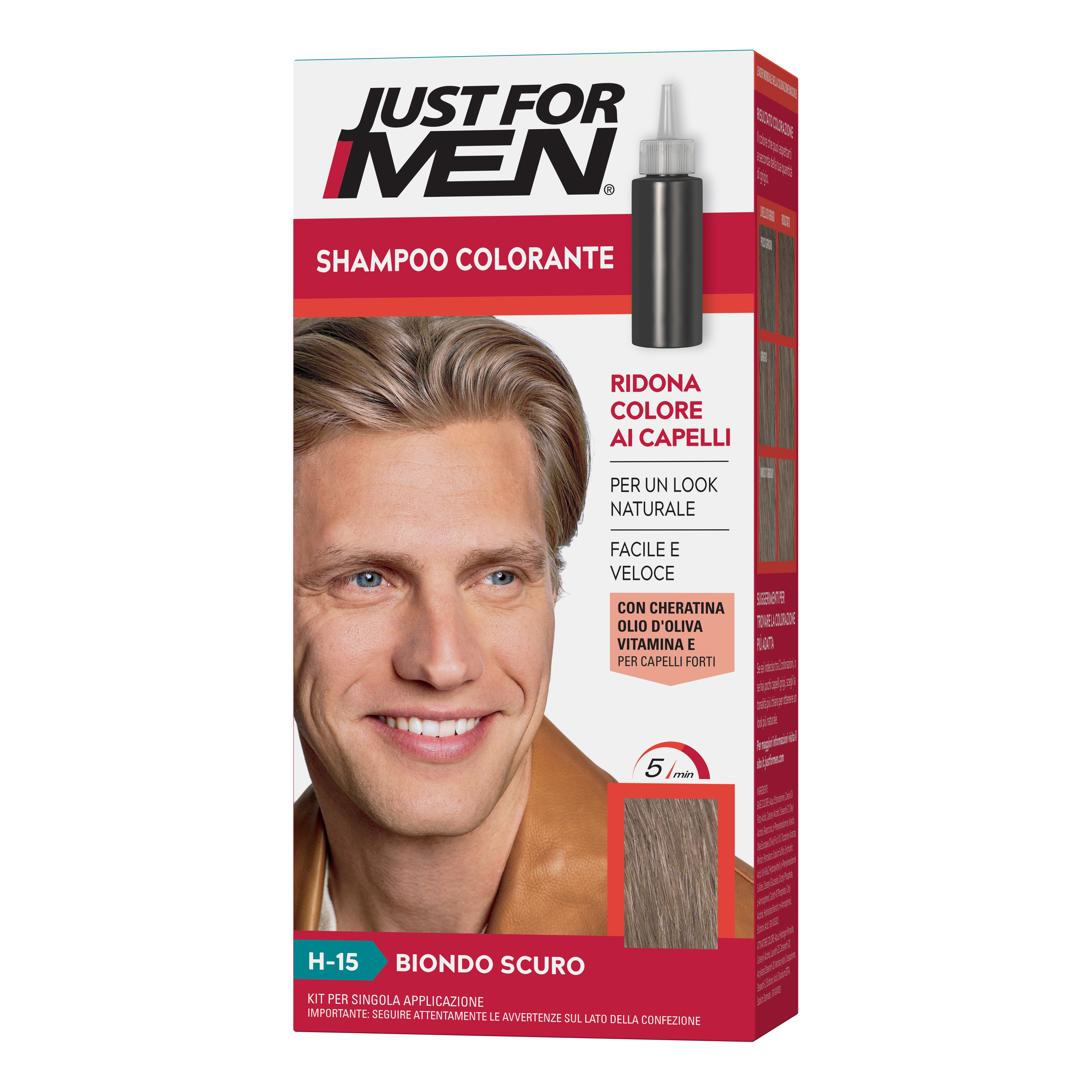 Just for men shampoo colorante h55 nero attivatore chiaro 38,5 ml + base colore 27,5 ml