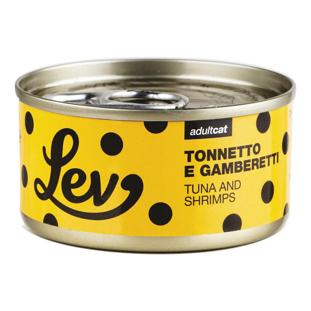 Lev Gatto Lattina In Acqua Di Cottura Adulto Tonnetto &amp; Gamberetti 70 Gr