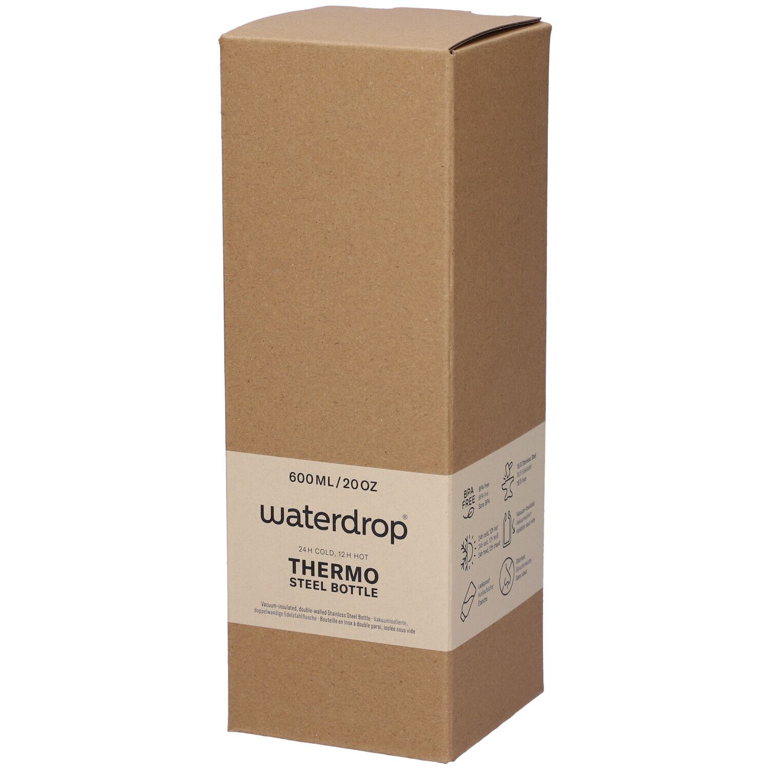 Waterdrop Bottiglia Termica in Acciaio da 600ml Colore Rosa Pastello Opaco 1 pz Bottiglie