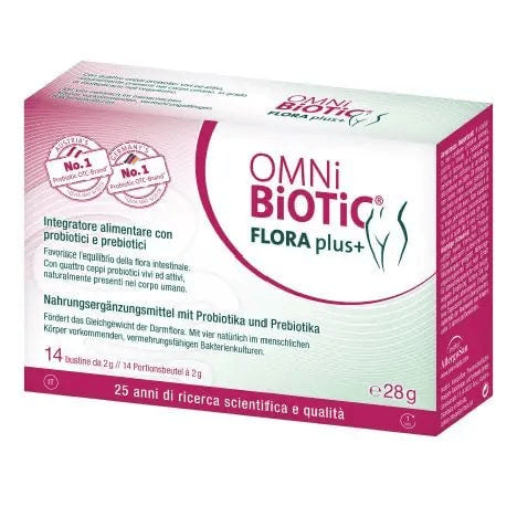 Omni Biotic Flora Plus+ Integratore con Prebiotici e Probiotici 14 Bustine