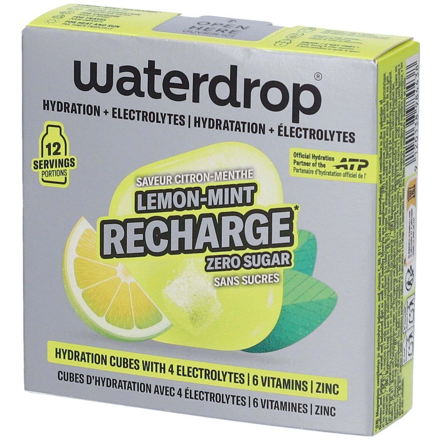 Waterdrop Microlyte Limone Menta Bevanda Idratante con Elettroliti, Vitamine e Zinco per Idratazione Quotidiana e Attività Fisica 12 Cubetti