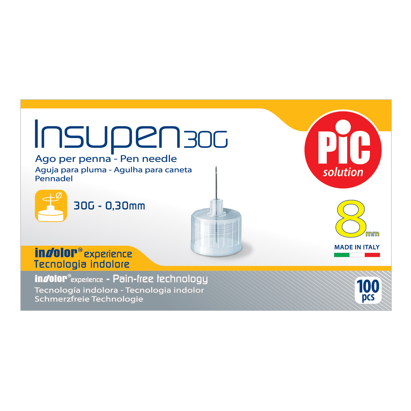 Siringa per insulina pic insumed 1 ml 100 ui ago gauge 30 lunghezza 8 mm senza spazio morto 3 sacchetti da 10 pezzi